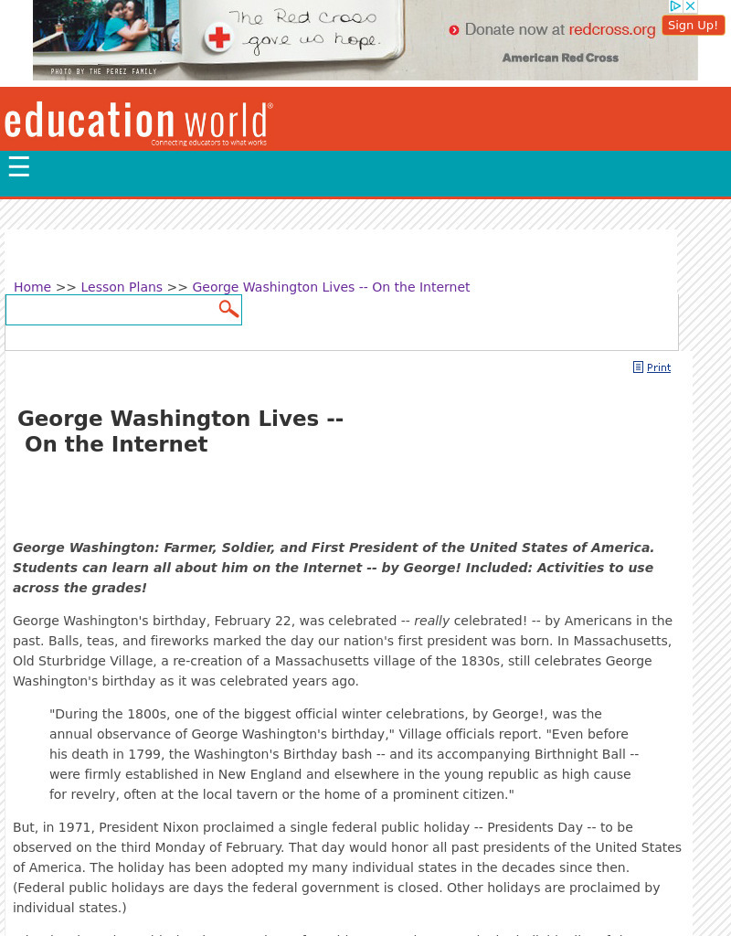 George Washington Lives! On the Internet! - Thematic Unit Lesson Plan