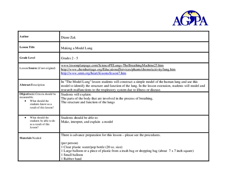 Making a Model Lung Lesson Plan