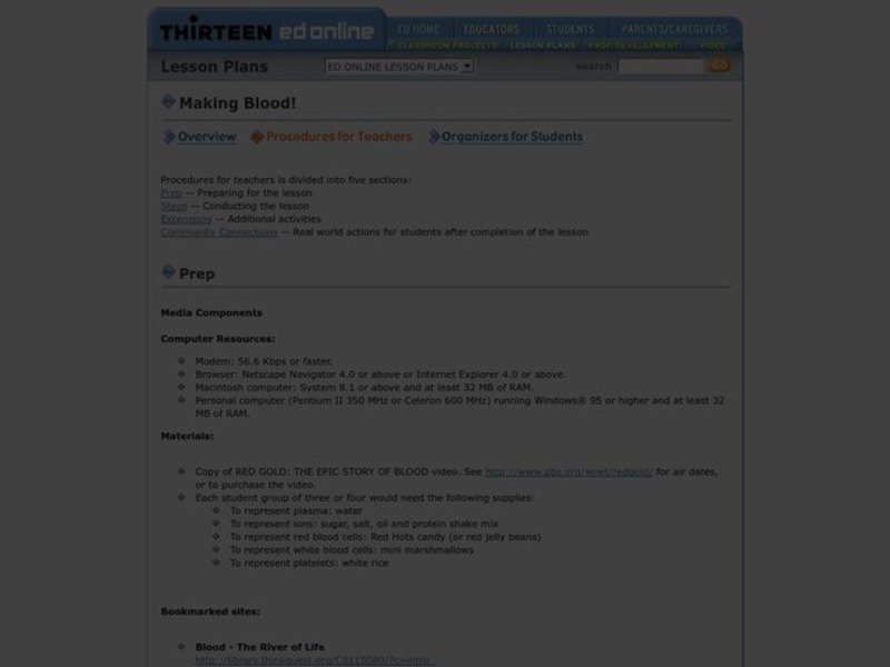 Making Blood! Lesson Plan