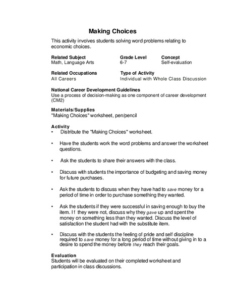 Making Choices Lesson Plan