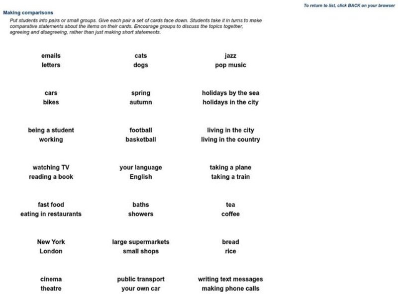 Making Comparisons Worksheet