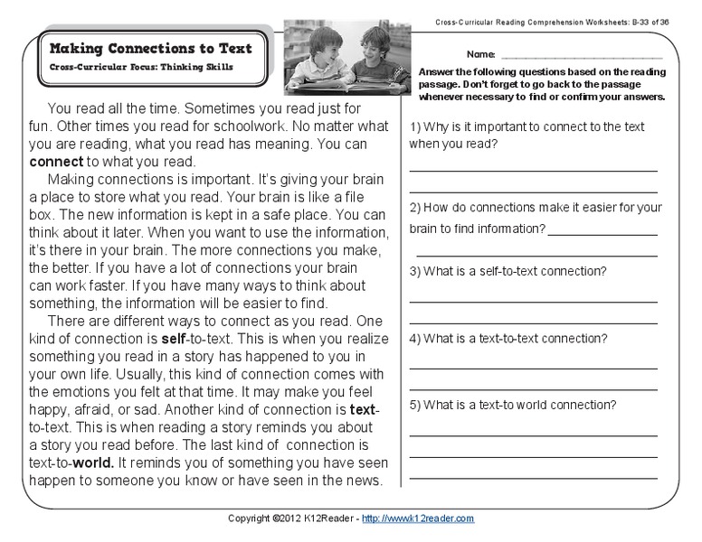Making Connections to Text Worksheet