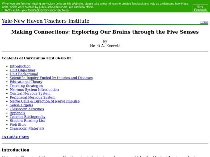 Making Connections: Exploring Our Brains through the Five Senses Lesson Plan