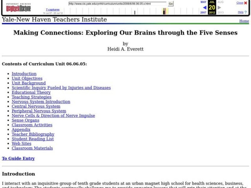 Making Connections: Exploring Our Brains through the Five Senses       Lesson Plan