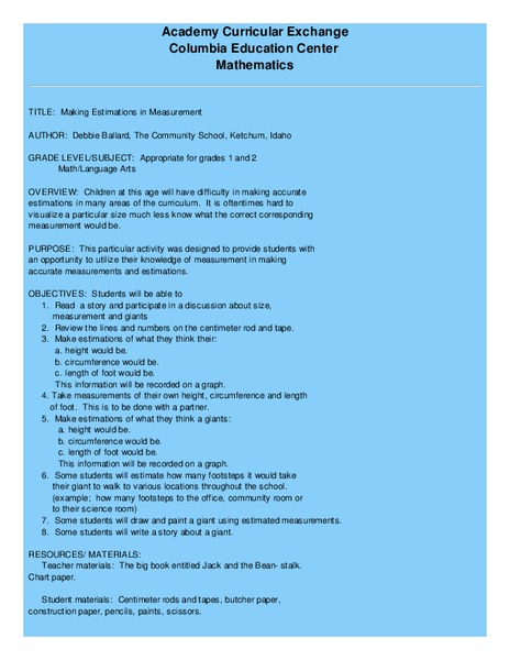 Making Estimations in Measurement Lesson Plan