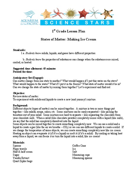 Making Ice Cream Lesson Plan
