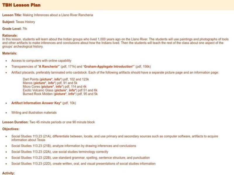 Making Inferences About a Llano River Rancheria Lesson Plan