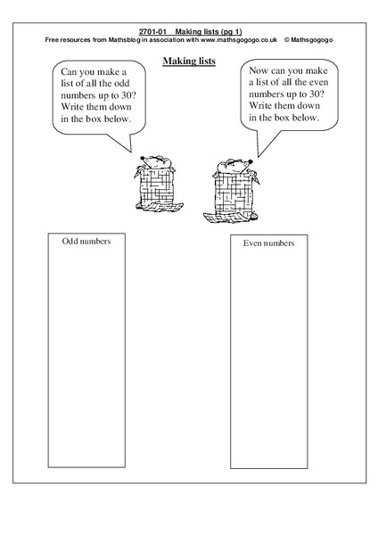 Making Lists Worksheet