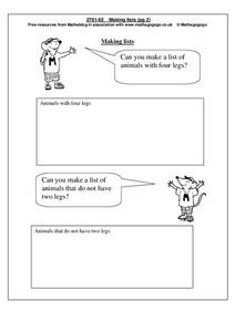 Making Lists Worksheet