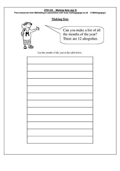 Making Lists Worksheet