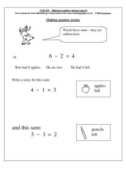 Making Number Stories Worksheet
