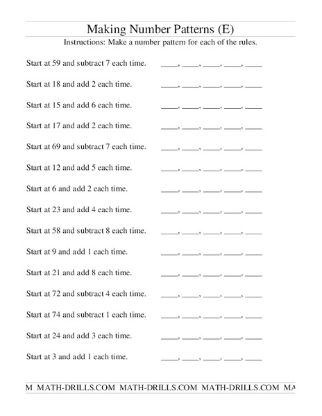 Making Number Patterns Worksheet