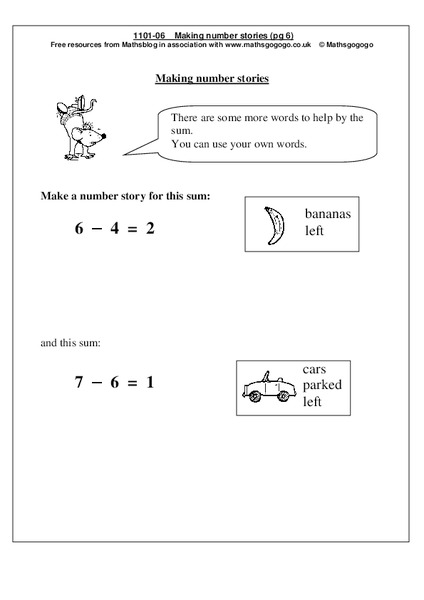 Making Number Stories Worksheet