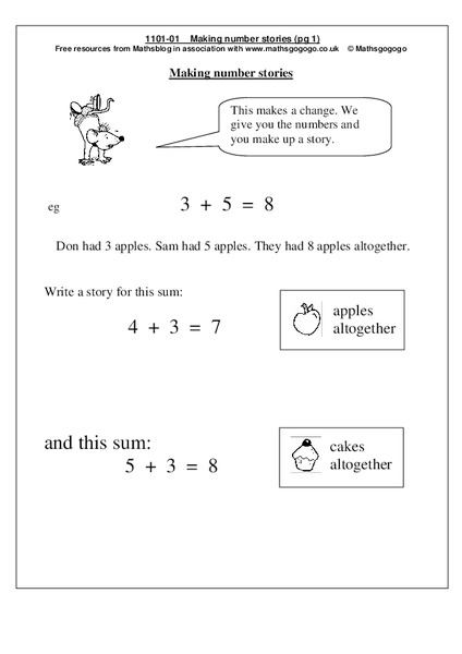 Making Number Stories Worksheet