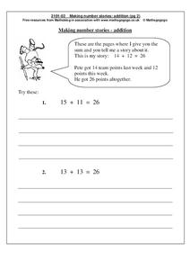 Making Number Stories - Addition Worksheet