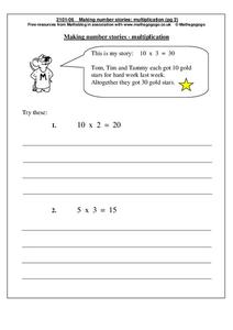 Making Number Stories - Multiplication Worksheet