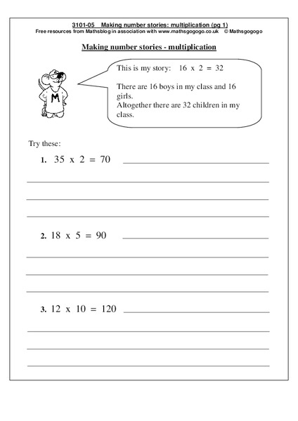 Making Number Stories - Multiplication Worksheet