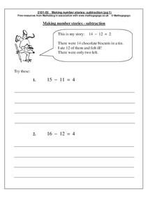 Making number stories - subtraction Worksheet