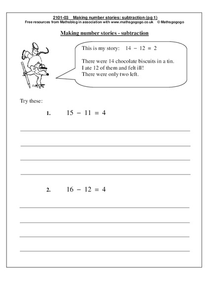 Making number stories - subtraction Worksheet