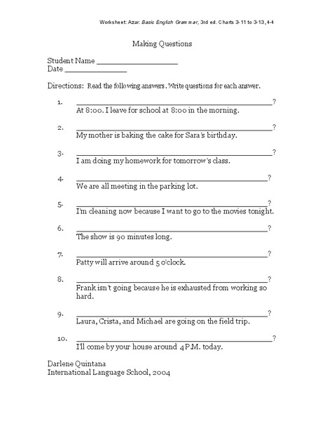 Making Questions Worksheet