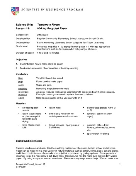 Making Recycled Paper Lesson Plan