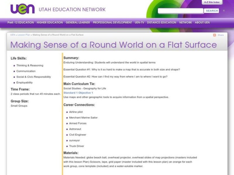 Making Sense Of A Round World On A Flat Surface Lesson Plan