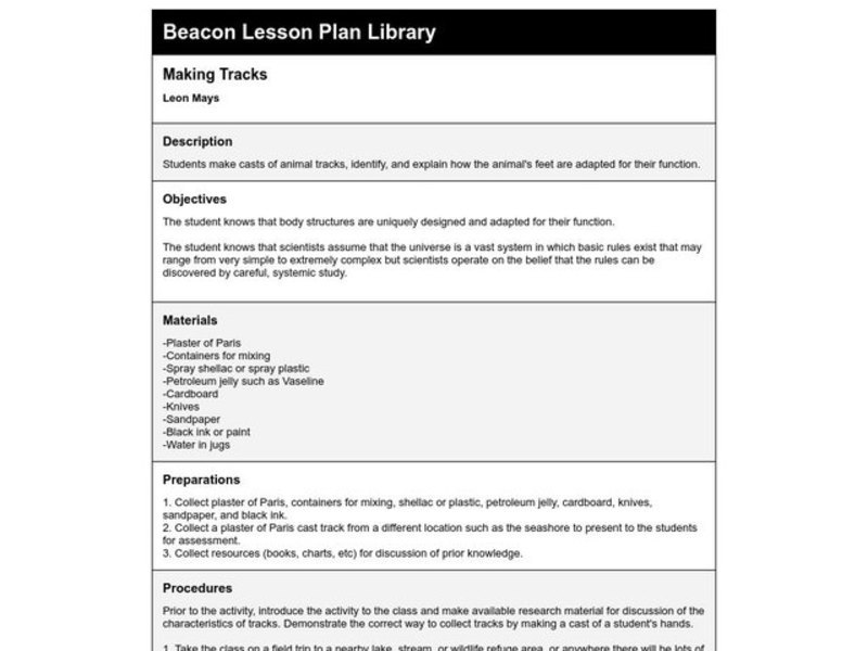 Making Tracks Lesson Plan
