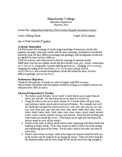 Making Words Lesson Plan