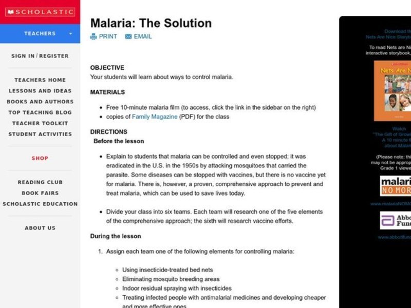 Malaria: The Solution Lesson Plan