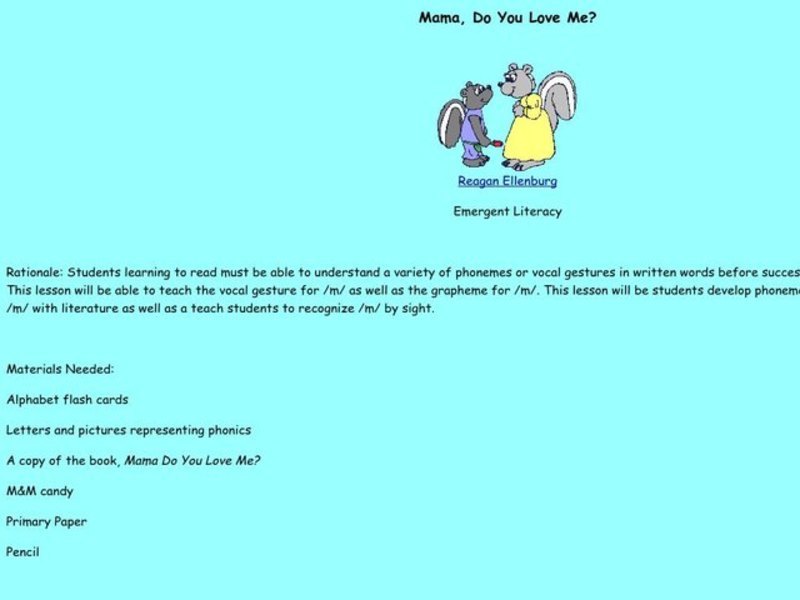 Mama, Do You Love Me? Lesson Plan