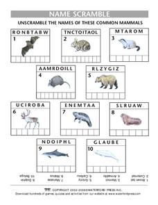 Mammal Word Scramble Lesson Plan