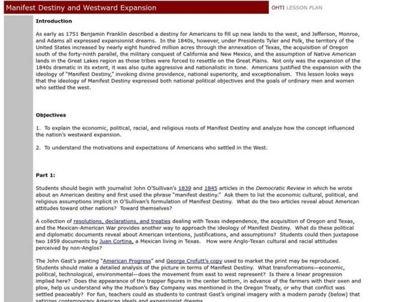 Manifest Destiny and Westward Expansion Lesson Plan