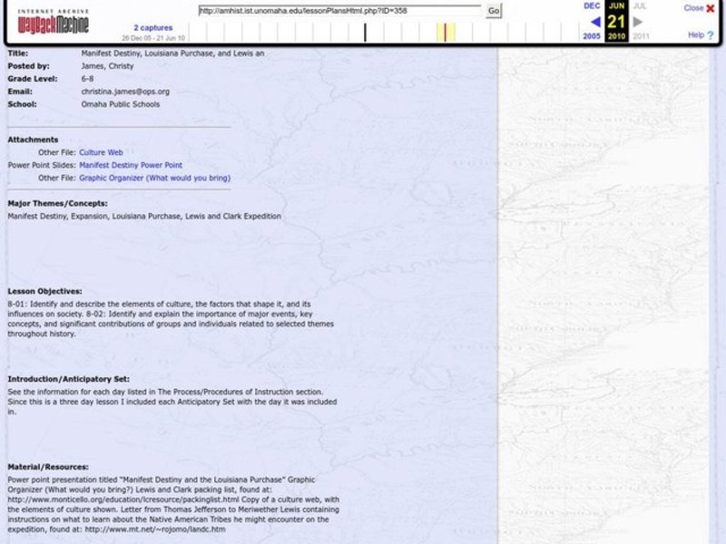 Manifest Destiny, Louisiana Purchase, and Lewis and Clark Lesson Plan