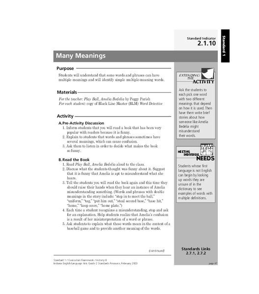 Many Meanings Lesson Plan