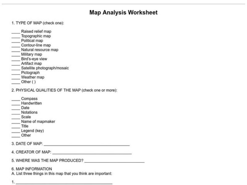 Map Analysis Worksheet Worksheet