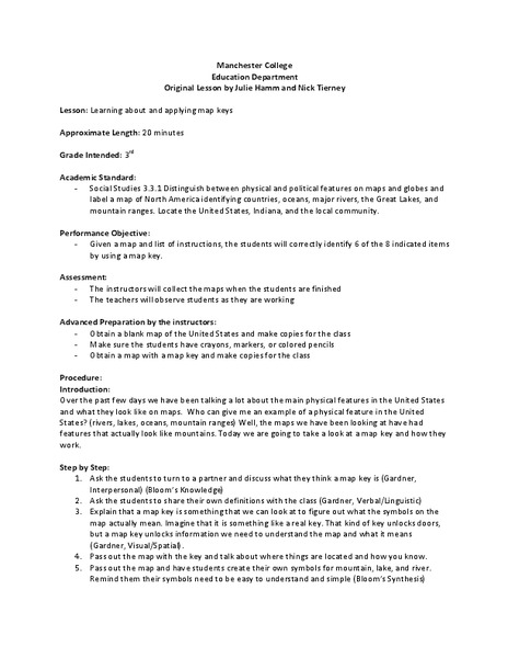 Map Keys Lesson Plan