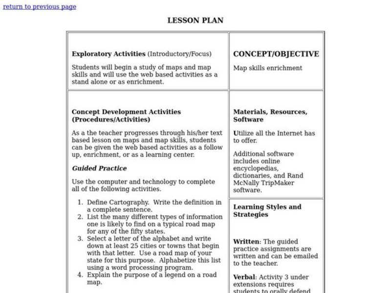 Map Studies Lesson Plan