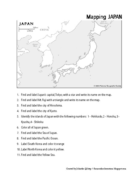 Mapping Japan Worksheet