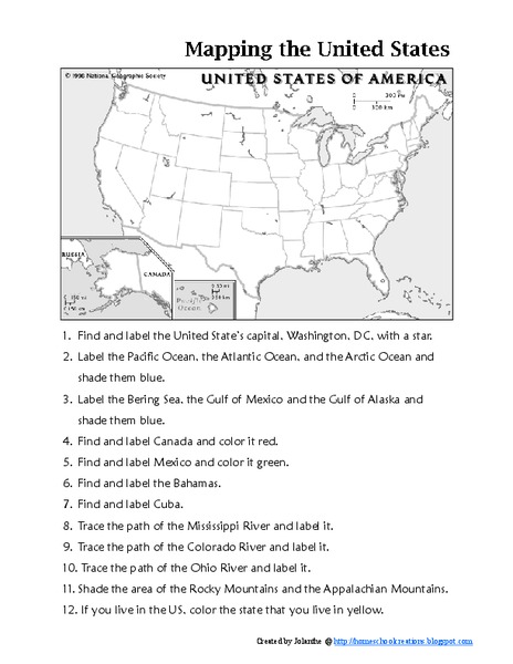 Mapping the United States Worksheet