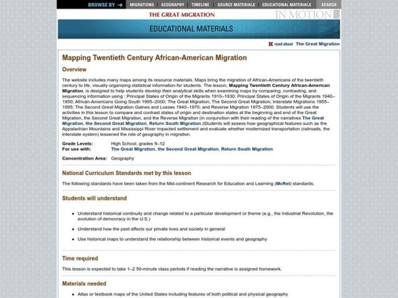 Mapping Twentieth Century African-American Migration Lesson Plan