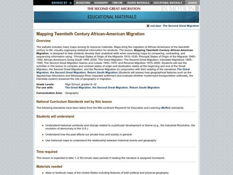 Mapping Twentieth Century African-American Migration Lesson Plan