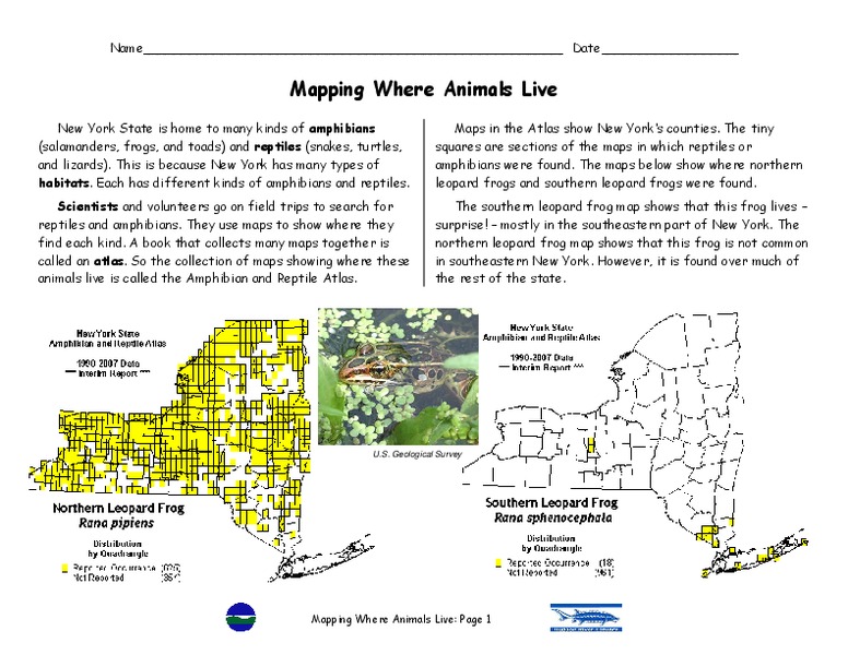 Mapping Where Animals Live Worksheet