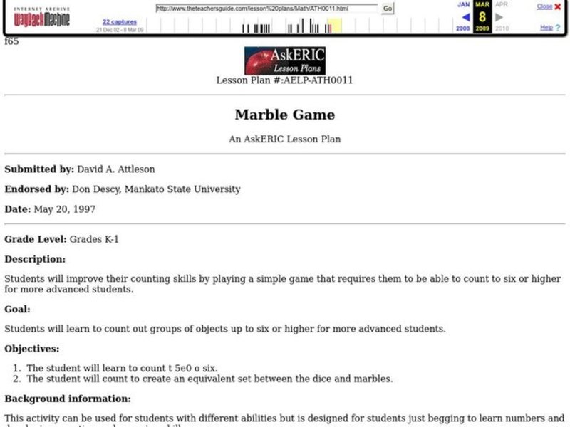 Marble Game Lesson Plan