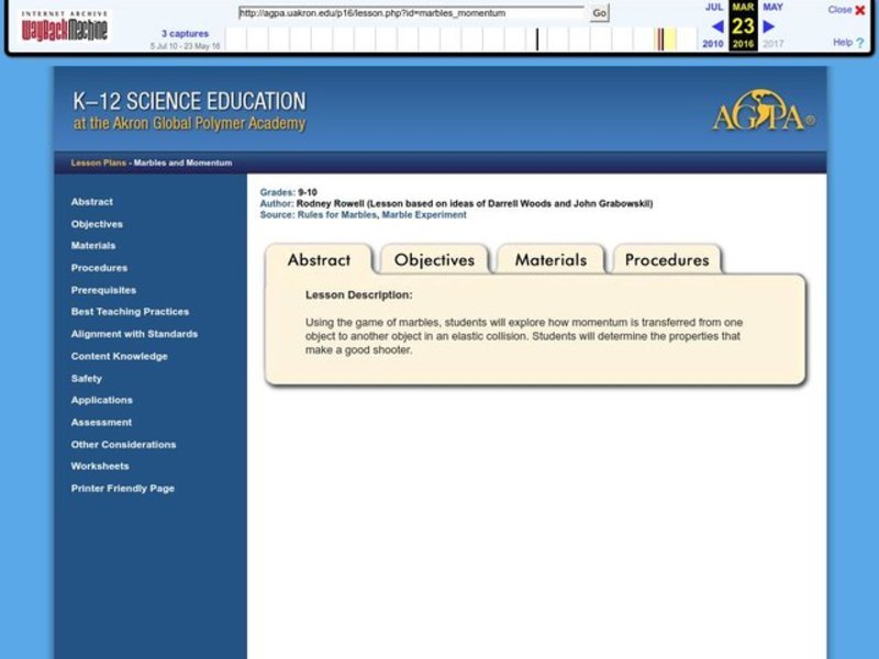Marbles and Momentum Lesson Plan