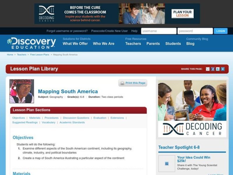 Mapping South America Lesson Plan