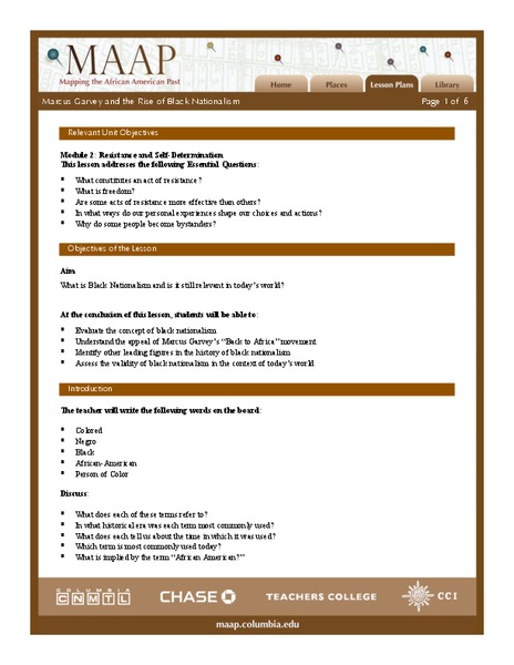 Marcus Garvey and the Rise of Black Nationalism Lesson Plan