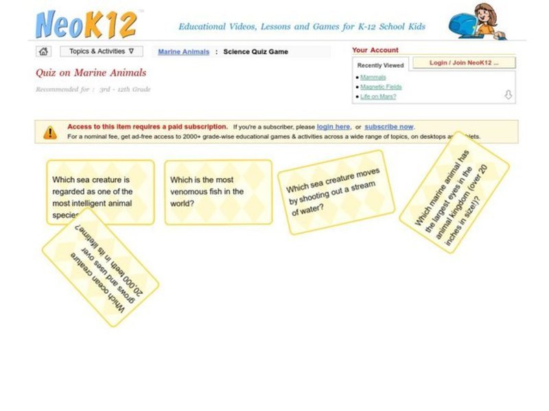 Marine Animals Quiz Interactive