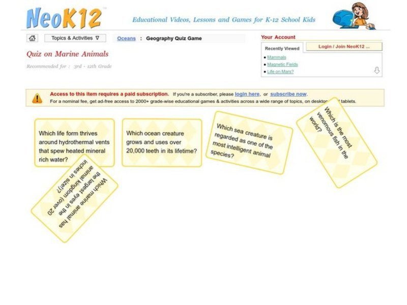 Marine Animals Quiz Interactive