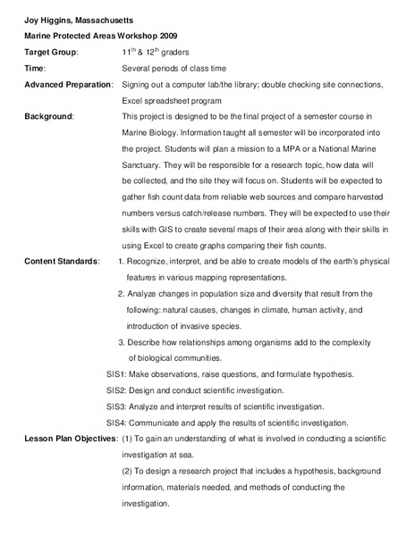 Marine Protected Areas Lesson Plan