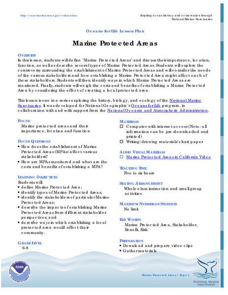 Marine Protected Areas Lesson Plan